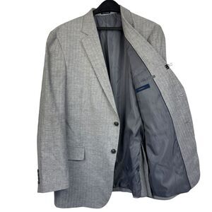 Stafford 44R LINEN + Cotton Blazer Sport Coat Suit Jacket Gray HERRINGBONE 2 But
